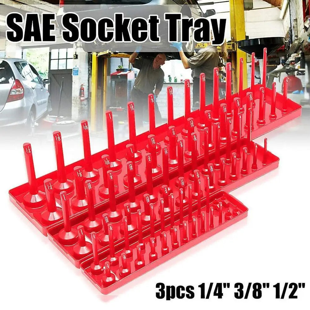 3Pcs Black/Red Socket Organizer Tray For 1/2" 3/8" 1/4" Socket Holder Home Sleeve Storage Rack Garage Tray Tool