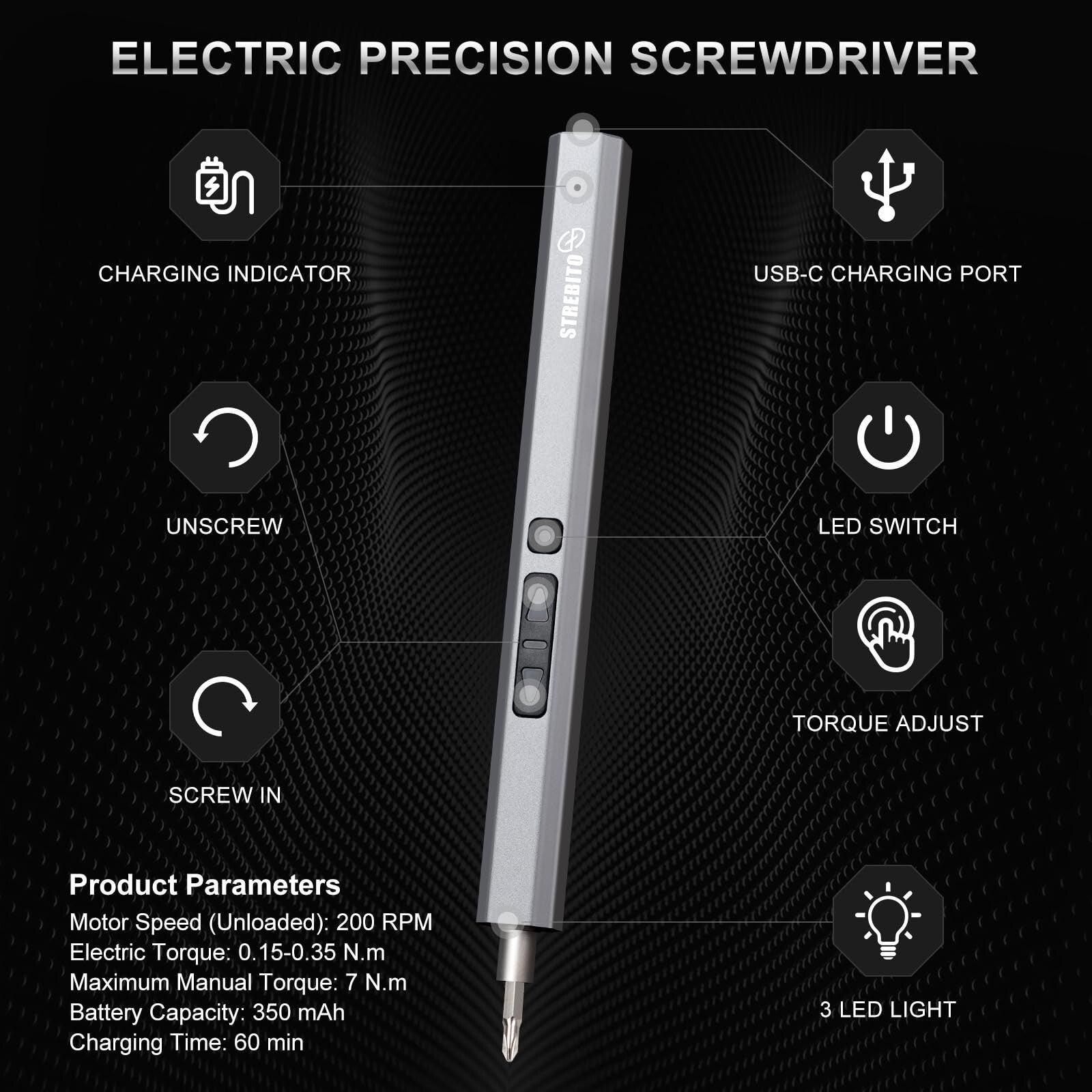 STREBITO Mini Electric Screwdriver, 144-Piece Electric Precision Screwdriver ...