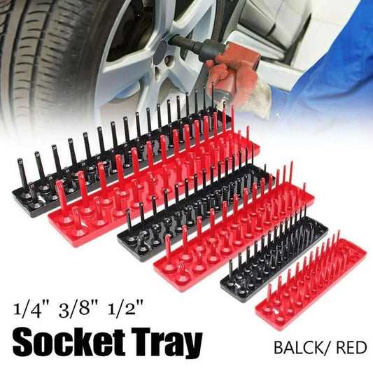 3Pcs Black/Red Socket Organizer Tray For 1/2" 3/8" 1/4" Socket Holder Home Sleeve Storage Rack Garage Tray Tool