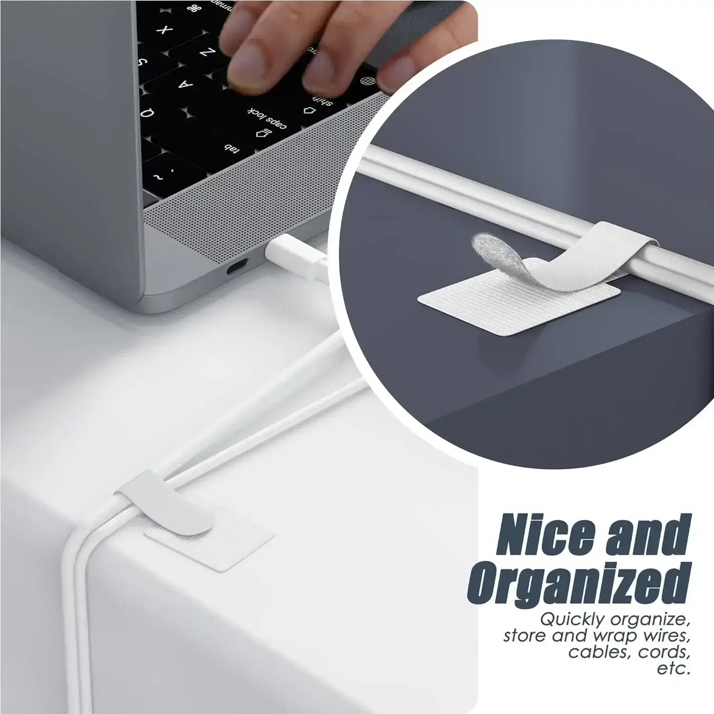 New Reusable Velcro Cable Ties: Self-Adhesive & Adjustable Cable Holder, Ideal as Desktop Cord Storage Organiser