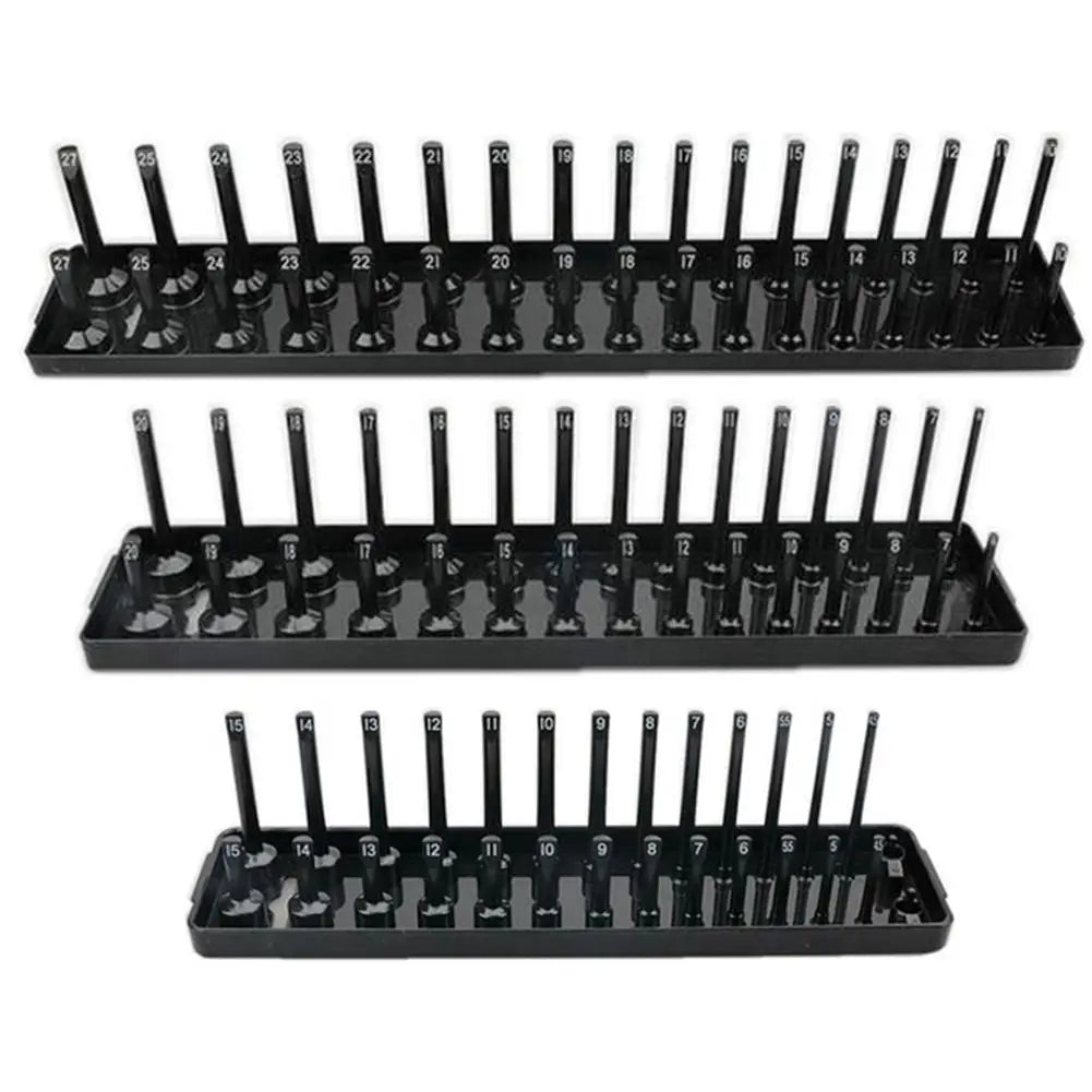 3Pcs Black/Red Socket Organizer Tray For 1/2" 3/8" 1/4" Socket Holder Home Sleeve Storage Rack Garage Tray Tool