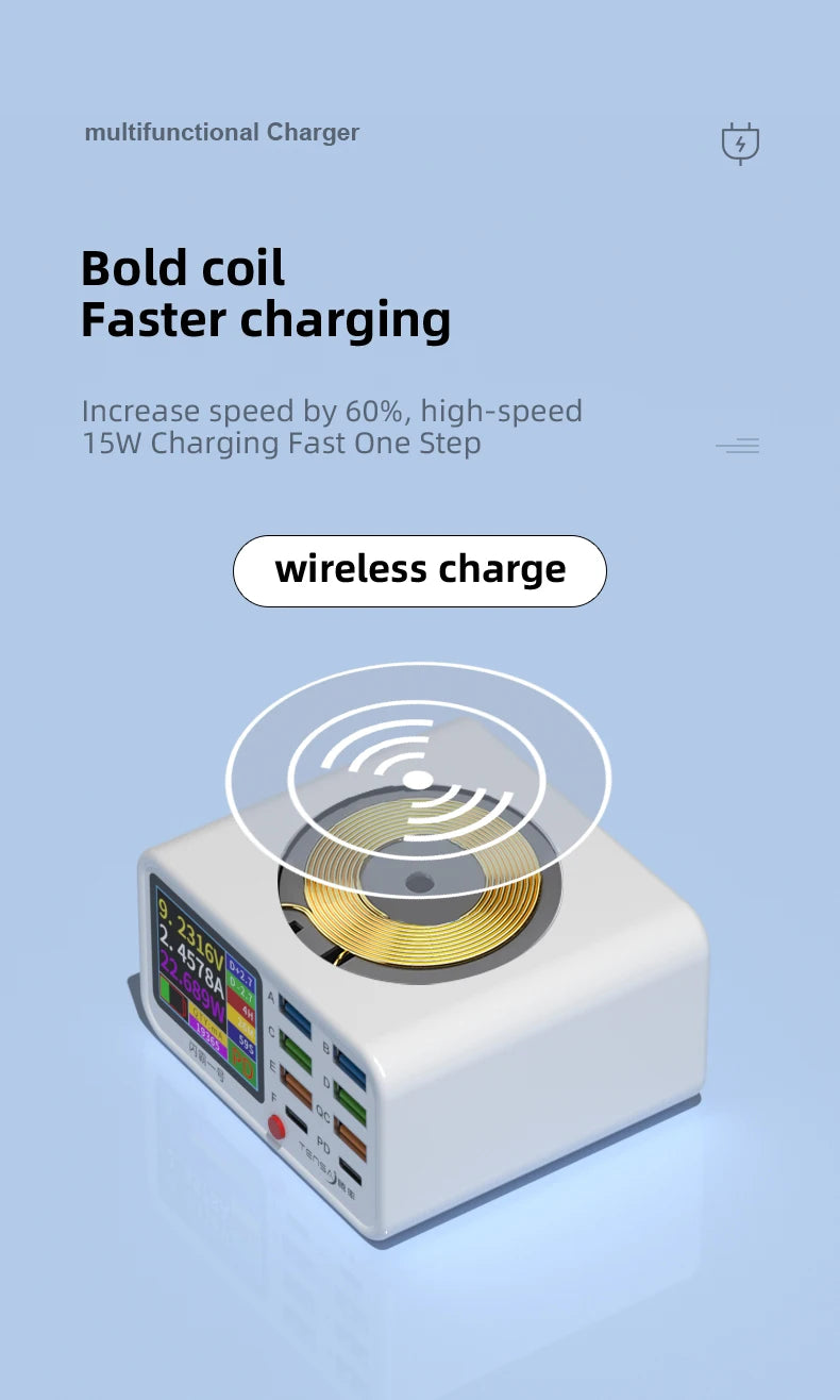 Multi functional 8-port USB Wireless Fast Charging Station Visual Current Detection Charger For Mobile Phone iPad Flash Charging