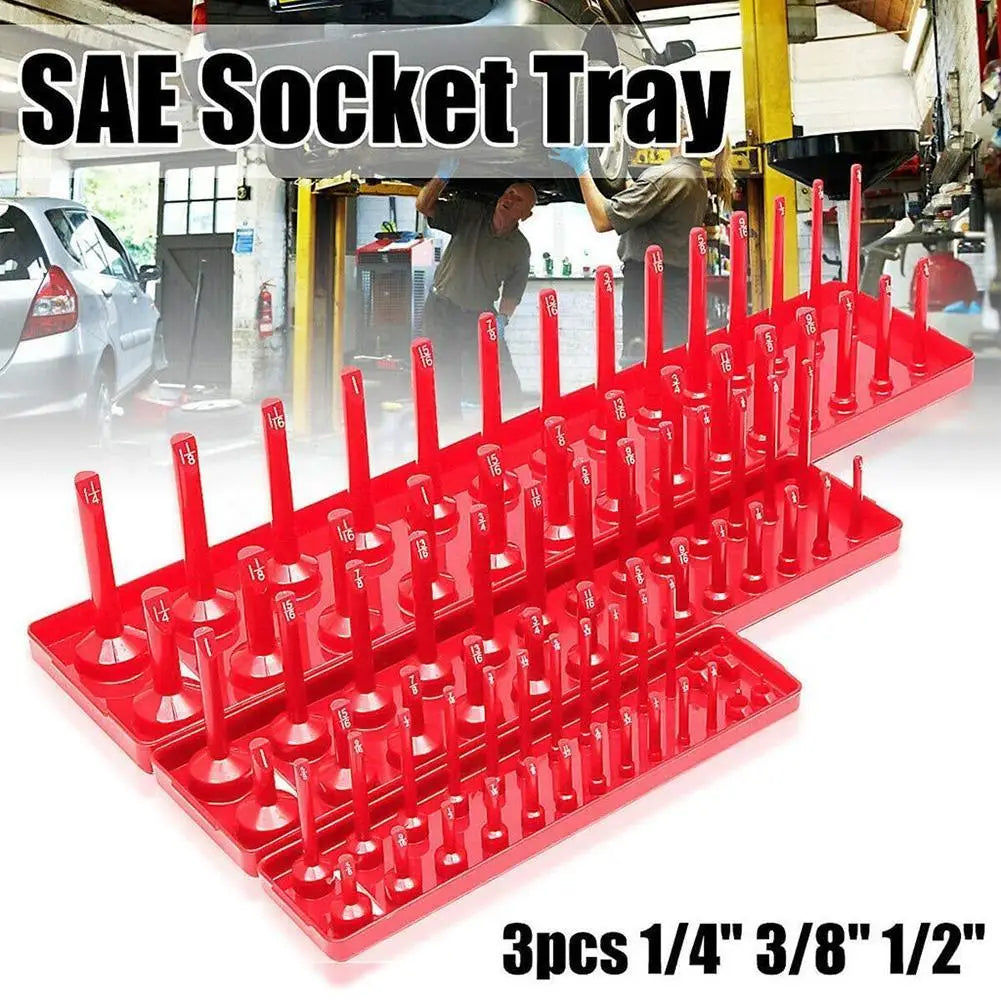 3Pcs Black/Red Socket Organizer Tray For 1/2" 3/8" 1/4" Socket Holder Home Sleeve Storage Rack Garage Tray Tool