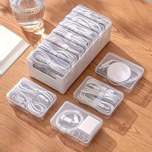 Cable Organizer Boxe Set with 7 Transparent Storage Boxes Multipurpose Desktop Cable Management  Charger Organizer JewelryStorge