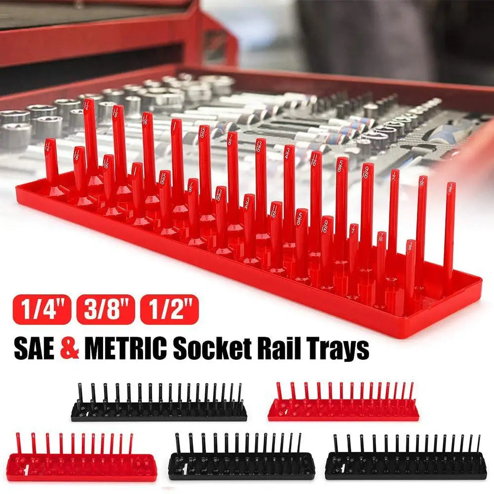 3Pcs Black/Red Socket Organizer Tray For 1/2" 3/8" 1/4" Socket Holder Home Sleeve Storage Rack Garage Tray Tool