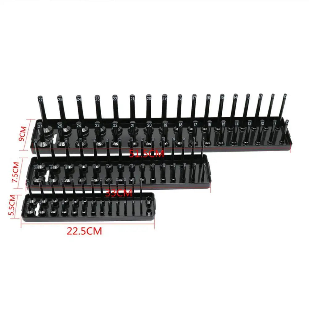 3Pcs Black/Red Socket Organizer Tray For 1/2" 3/8" 1/4" Socket Holder Home Sleeve Storage Rack Garage Tray Tool