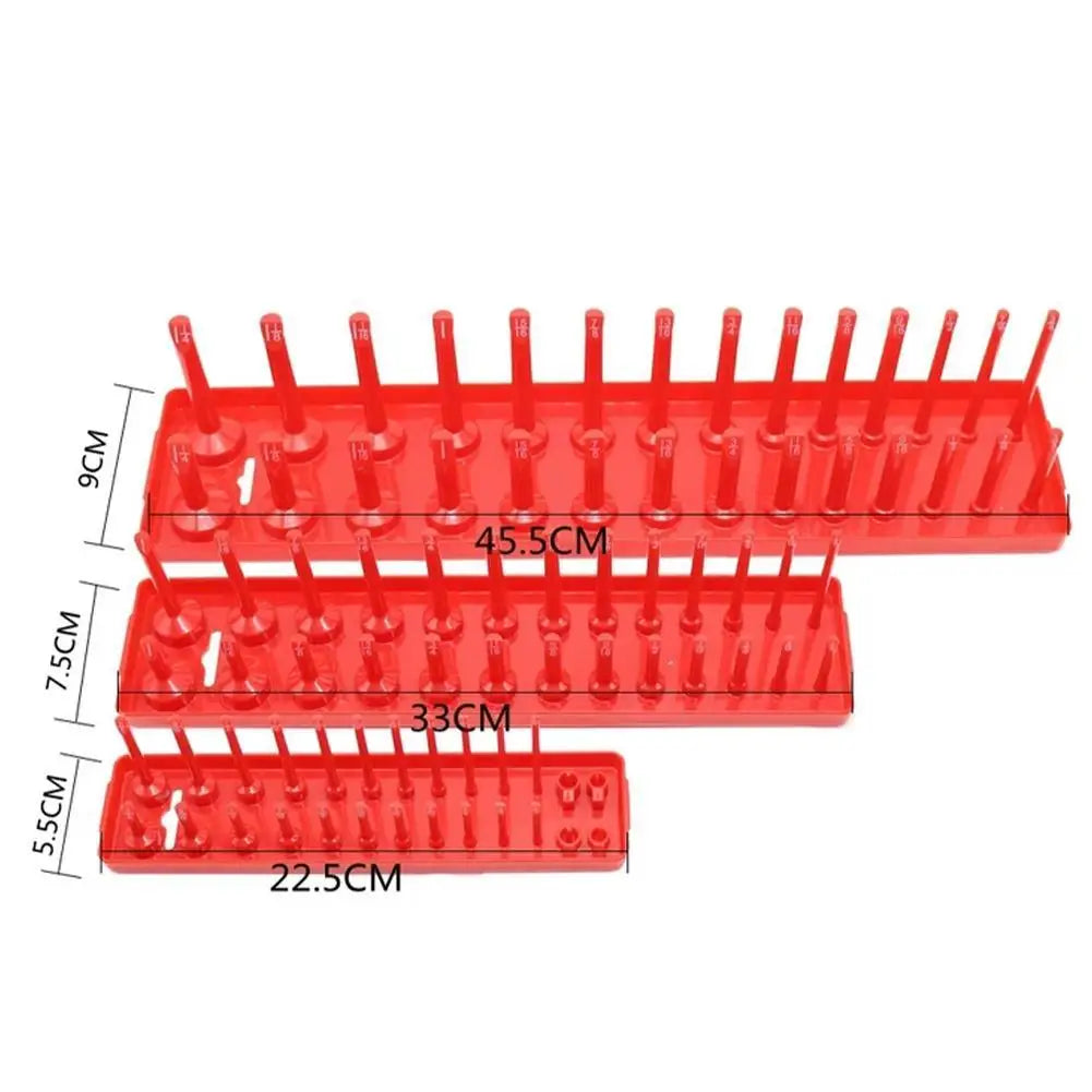 3Pcs Black/Red Socket Organizer Tray For 1/2" 3/8" 1/4" Socket Holder Home Sleeve Storage Rack Garage Tray Tool