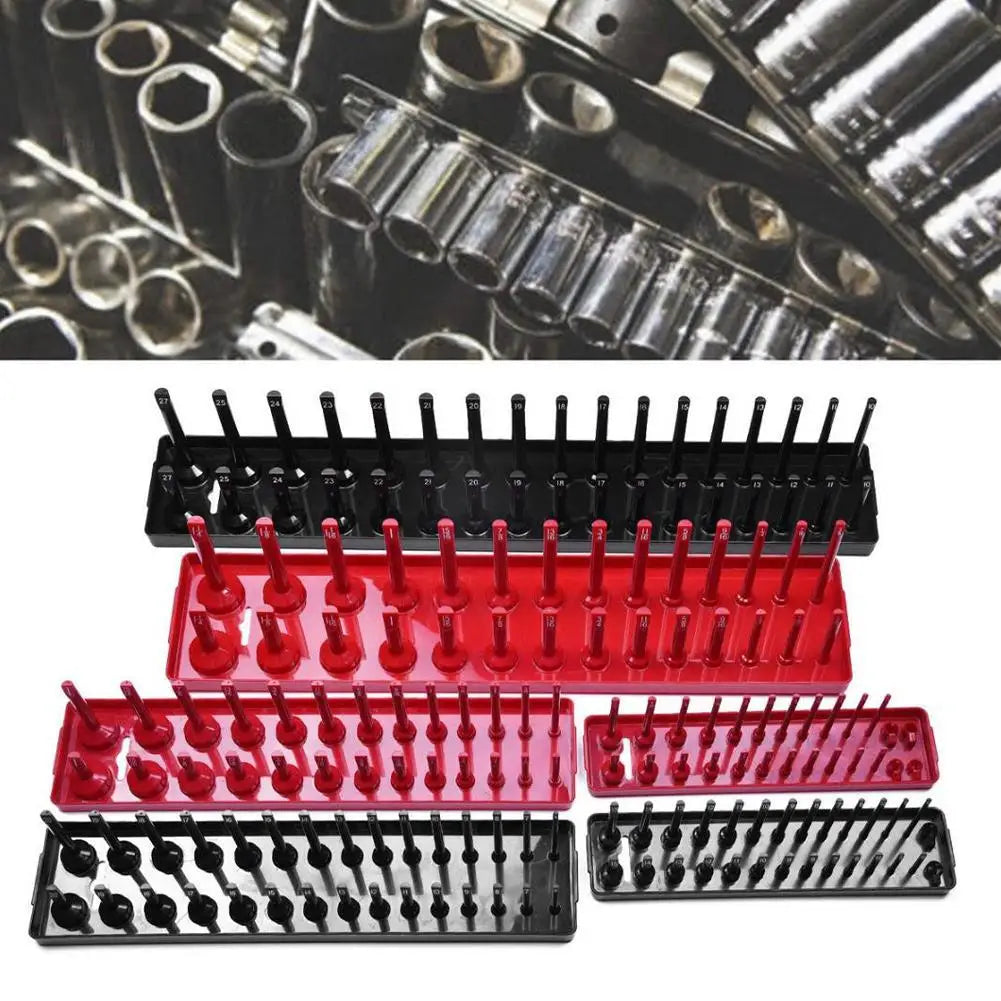 3Pcs Black/Red Socket Organizer Tray For 1/2" 3/8" 1/4" Socket Holder Home Sleeve Storage Rack Garage Tray Tool