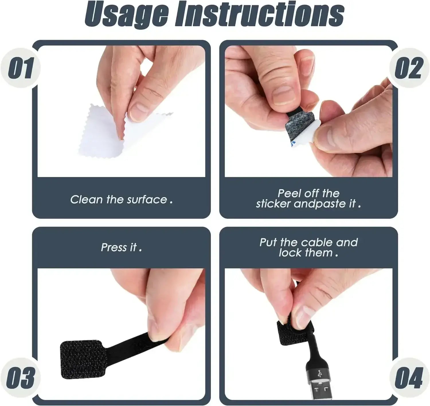 New Reusable Velcro Cable Ties: Self-Adhesive & Adjustable Cable Holder, Ideal as Desktop Cord Storage Organiser